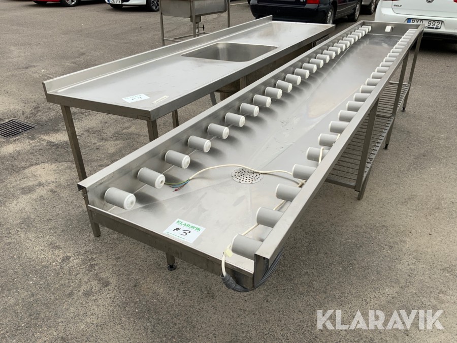 Diskbänk rostfritt med rullbord för diskbackar