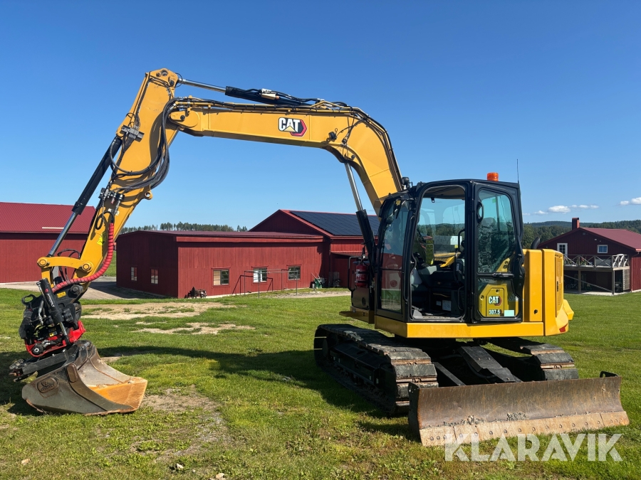 Grävmaskin CAT 307,5 med Rototilt R3 + grip och planerskopa