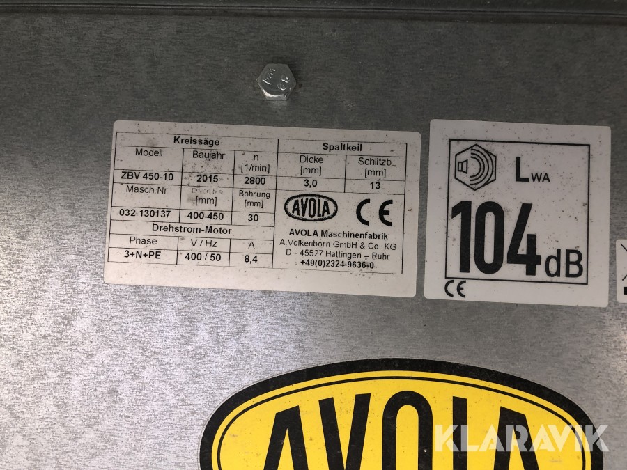 Klaravik Auktioner Byggsåg Avola ZBV 45010