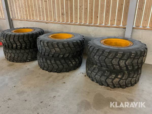 Däck och fälg till väghyvel / lastmaskin Bridgestone & Goodyear 17.5R25 6st