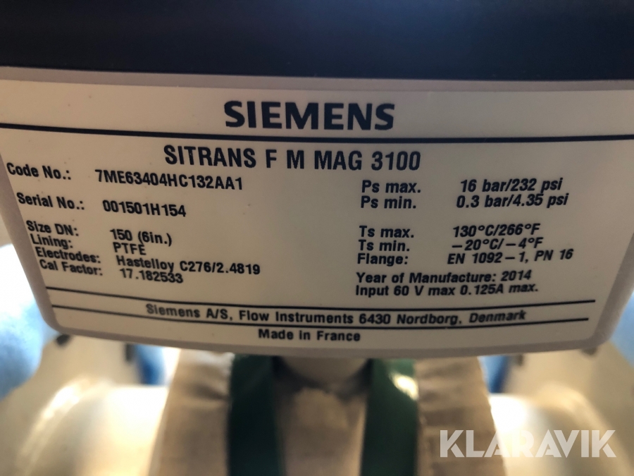 Klaravik Auktioner Flödesmätare Siemens Sitrans F M MAG3100