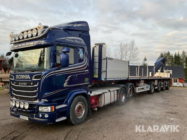 Lastbil Scania R730 med krantrailer Hiab 377 EP-5