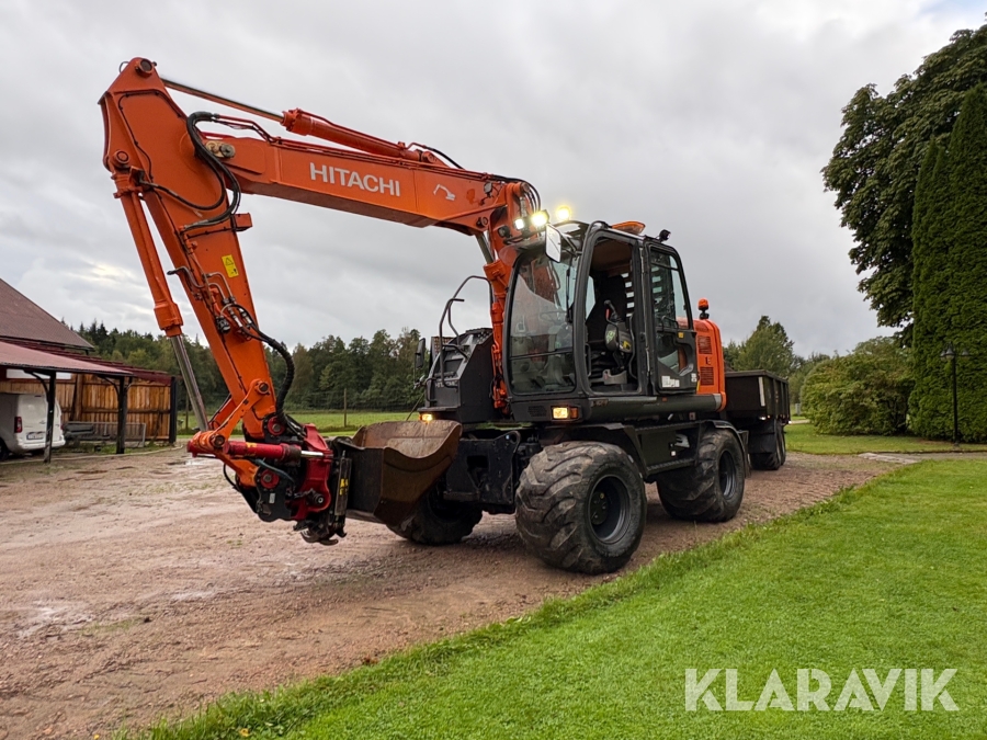 Grävmaskin Hitachi ZX145W-3 med dumperkärra och redskap