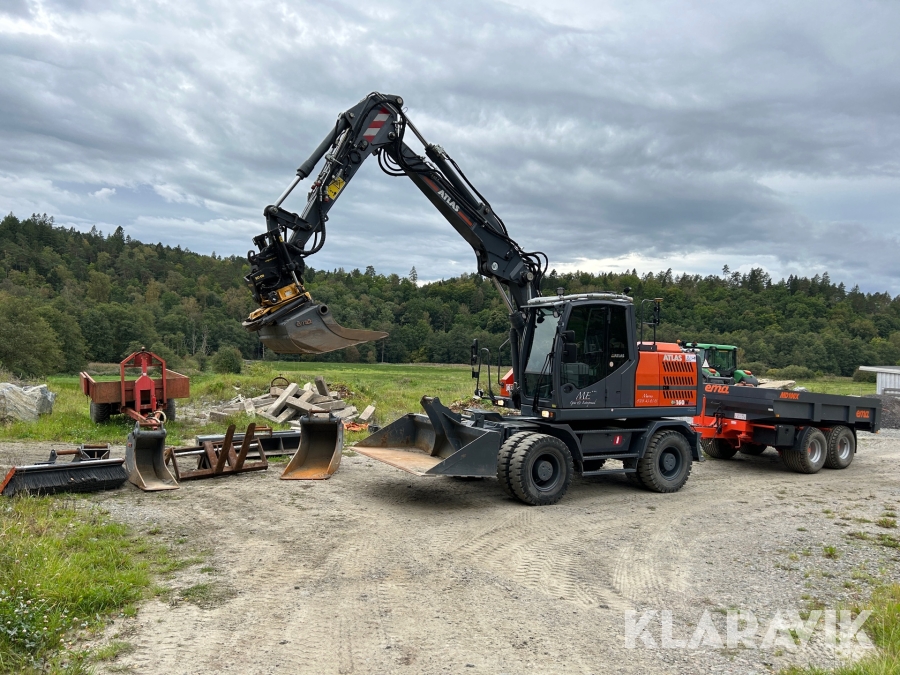 Hjulgrävmaskin Atlas 160 W med GPS, rotator med grip & 9 redskap