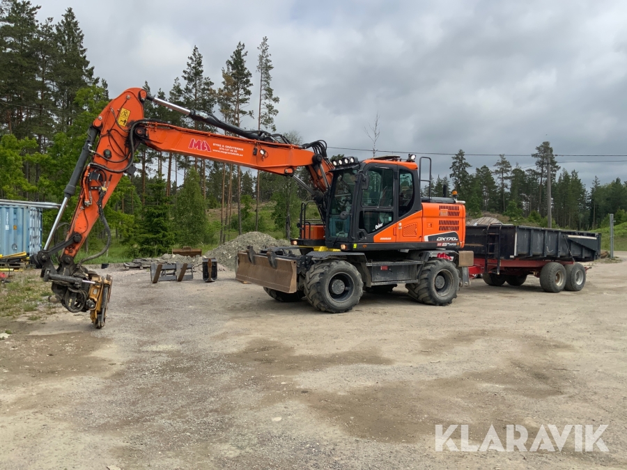 Grävmaskin Doosan DX170W-5 gps/kärra/redskap