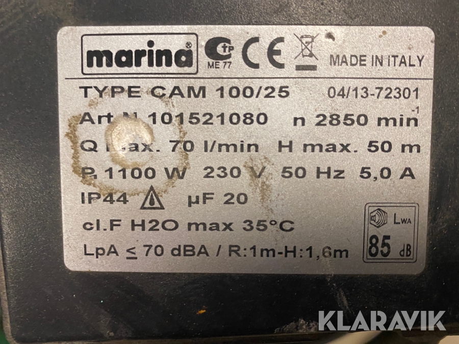 Pumpautomat Marina CAM 100/25, Ängelholm, Klaravik auktioner