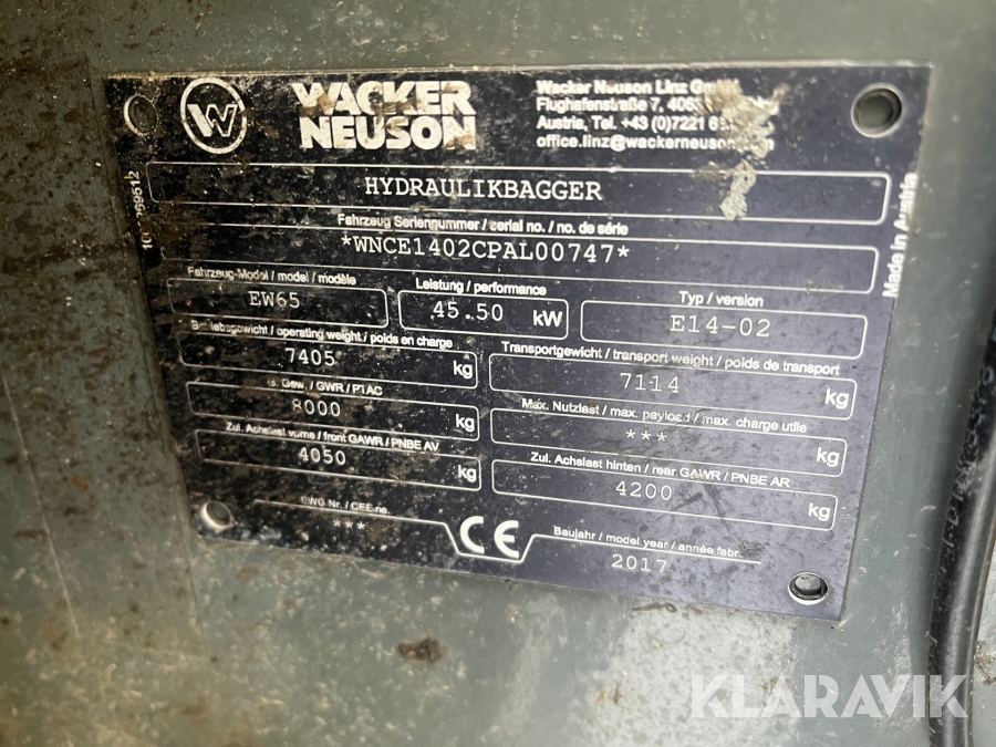 Grävmaskin Wacker Neuson EW65 med tillbehör
