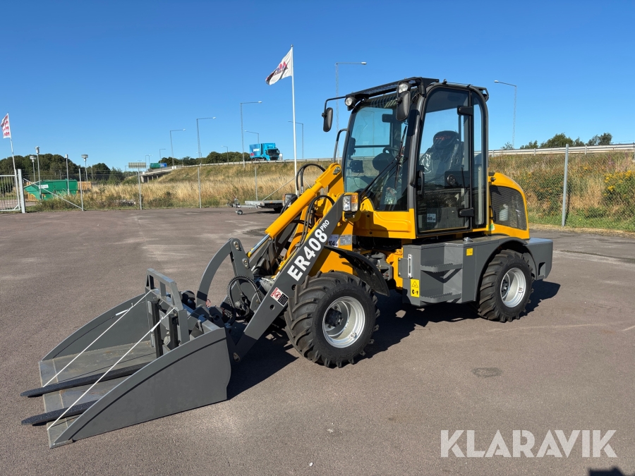 Hjullastare Everun ER408 Pro med skopa och pallgafflar