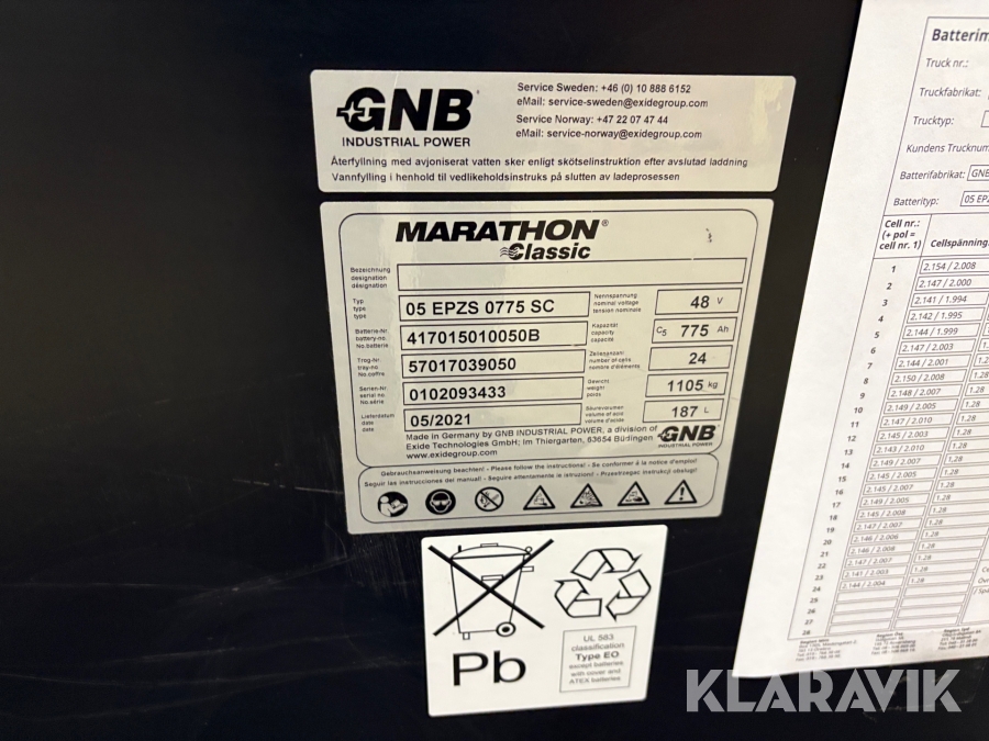 Truckbatteri GNB Marathon Classic 48V/775Ah