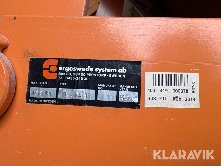Lyftbord Ergoswede TL1000B med snurrplatta