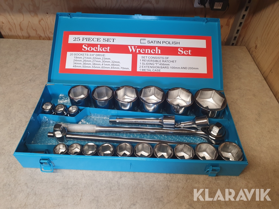 Hylsnyckelsats 3/4 tums 18-70 mm 25 delar