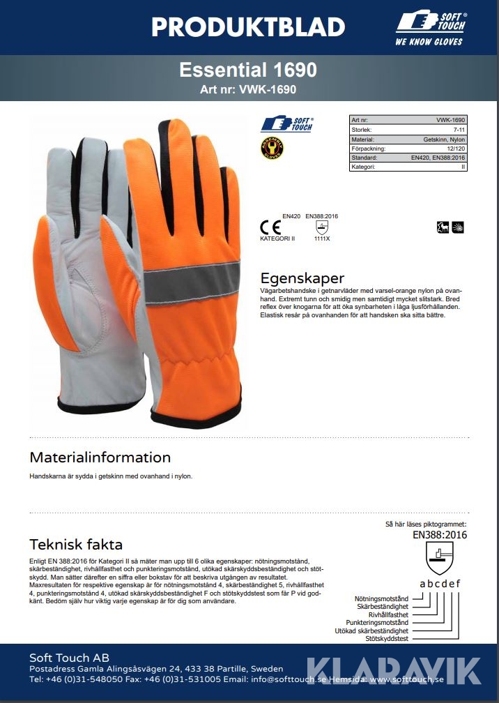 Vägarbetshandske orange 360 par Soft Touch ® Essential