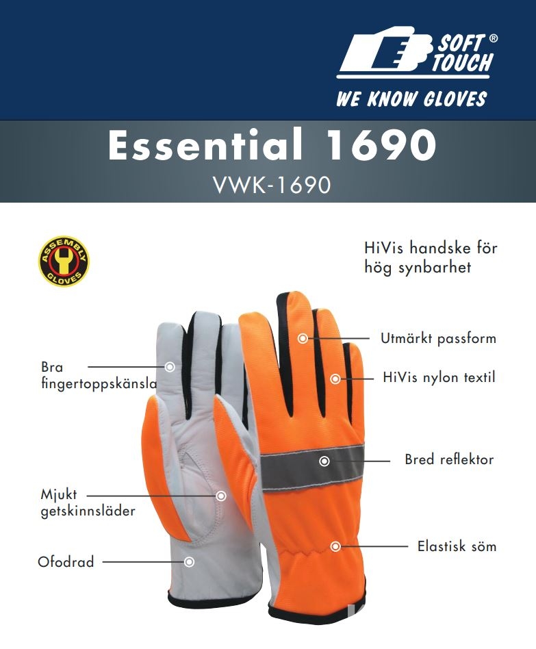 Vägarbetshandske orange 360 par Soft Touch ® Essential